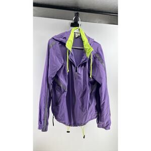 Love & Sports Women's Purple Neon Green Hooded Windbreaker Jacket M (8-10)